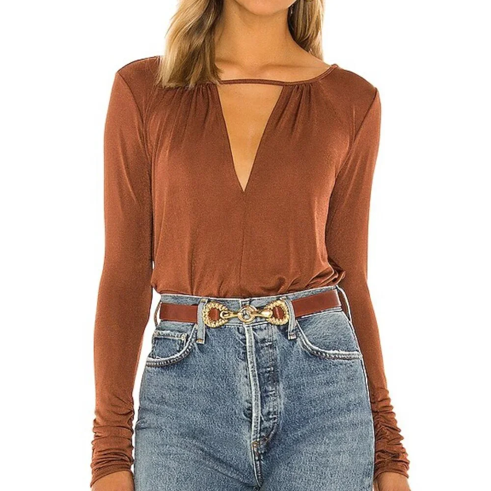 FREE PEOPLE * Kaya Keyhole Orange Bodysuit * Size Large - Picture 1 of 6